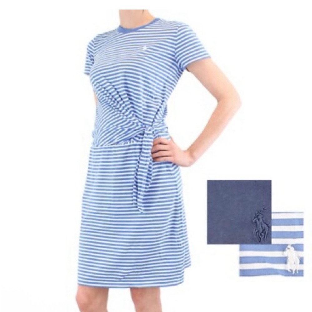Polo Ralph Lauren Dress, Women's Regular Fit, Side Tie Design, Short Sleeve Blue